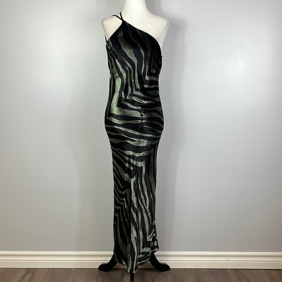 Michelle Mason Silk & Velvet Green Black Zebra Print Dress, Mob Wife Aesthetic - Picture 4 of 16